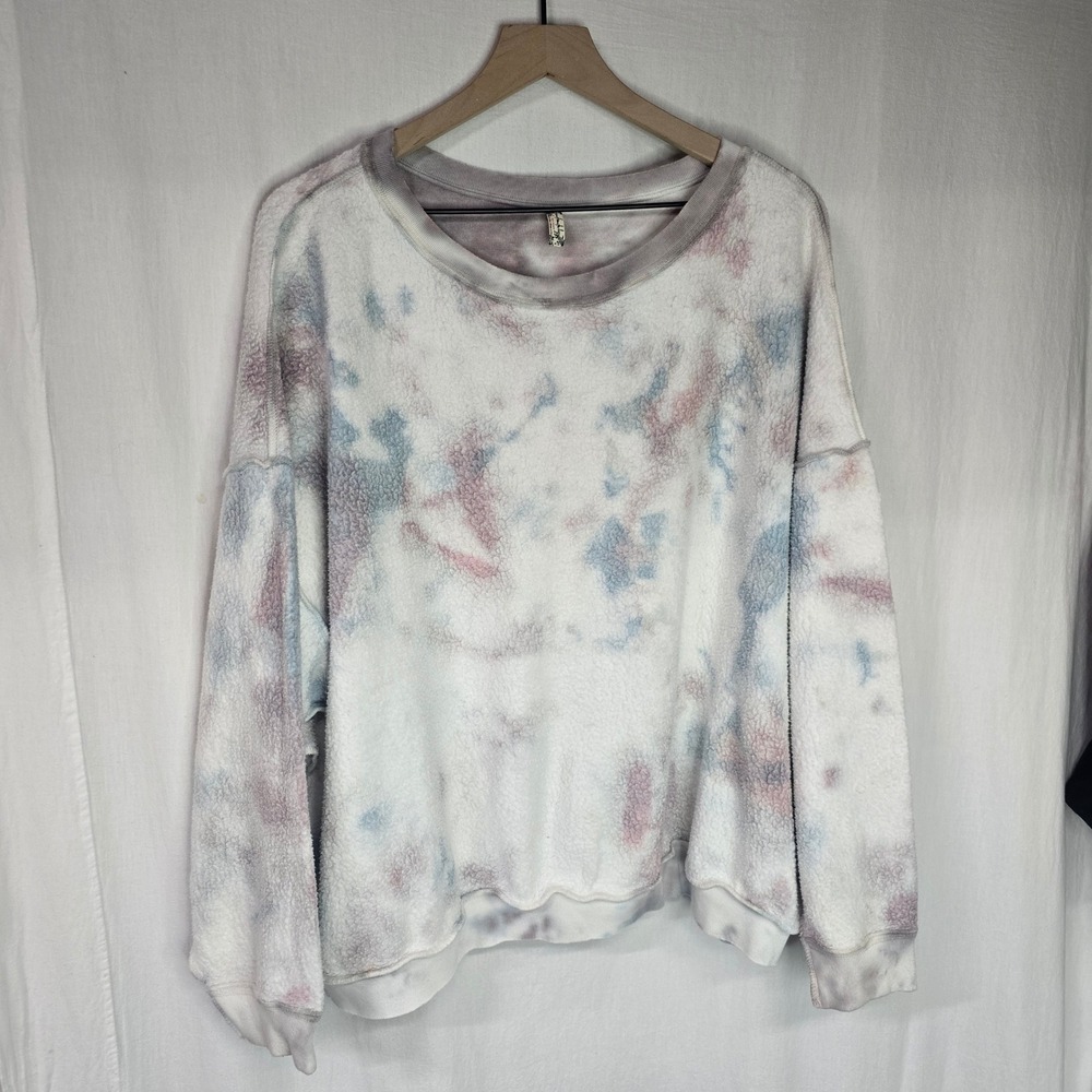 Free People Intimately Kelly Sweatshirt Womens Medium Tie Dye Sherpa Fleece Boho